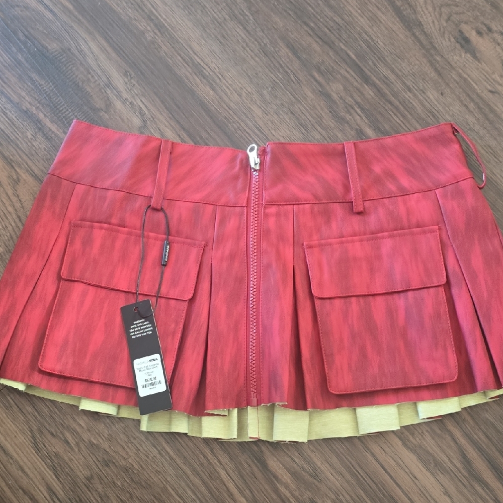 Fashion Nova Red Micro Mini Faux Leather Skirt with Pockets